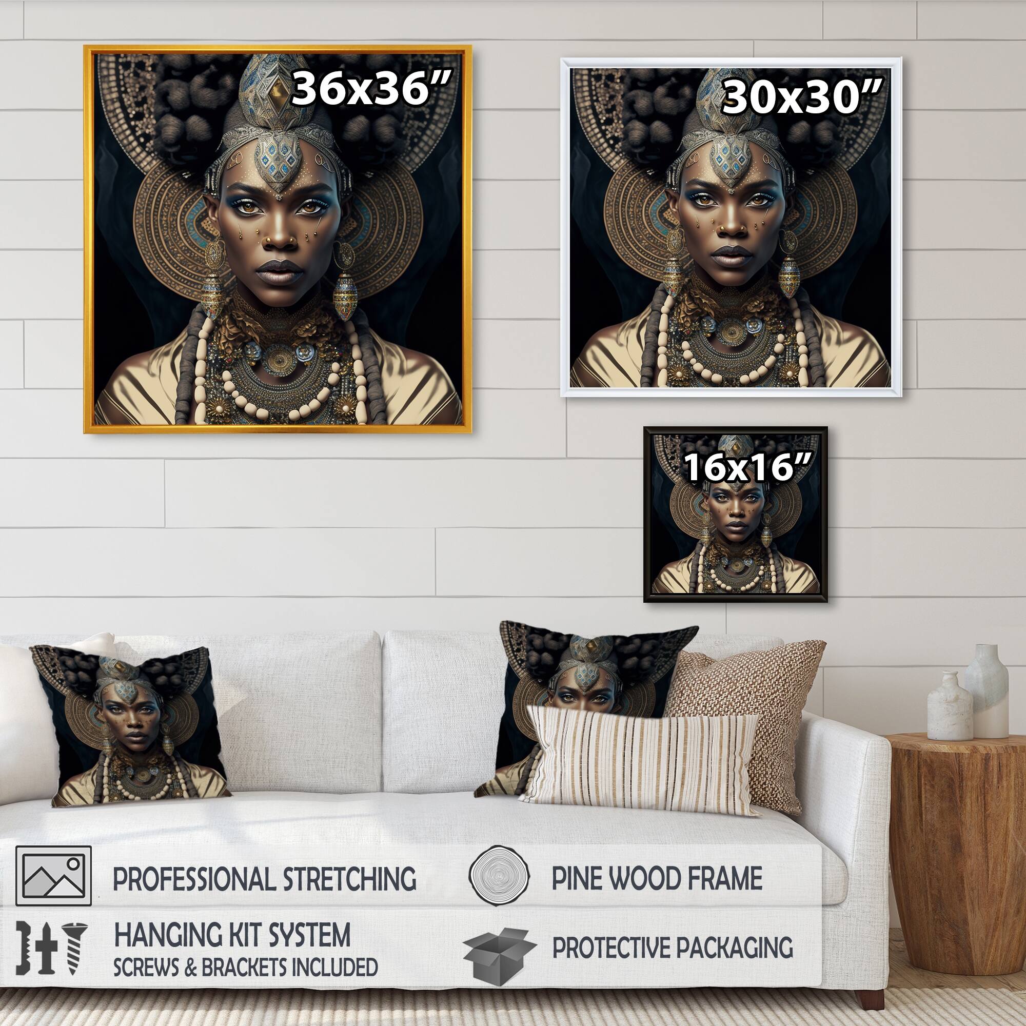 Designart "Tribal African Woman II" African American Framed Canvas Wall